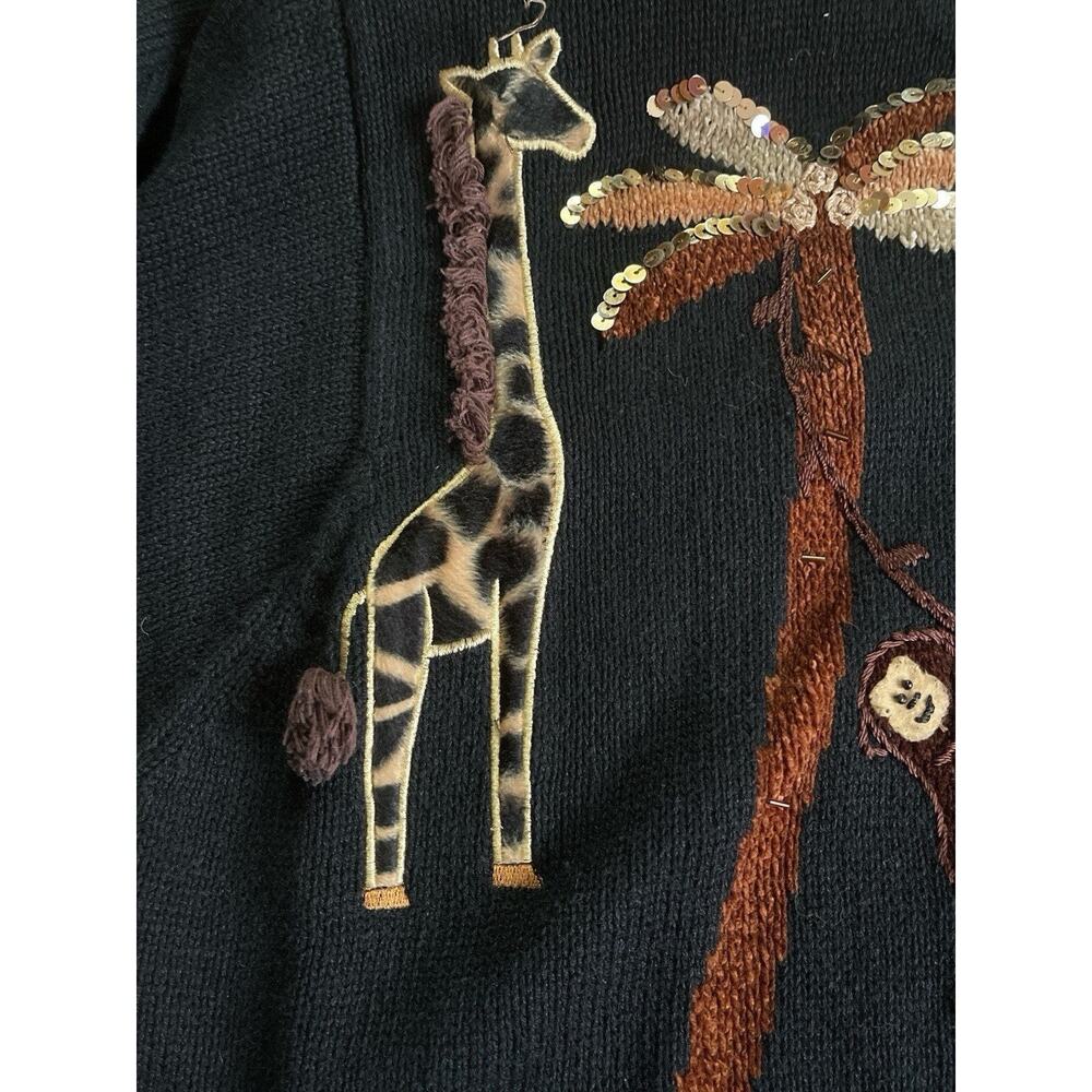 Victoria Woman 1X Embellished Jungle Cardigan Sweater – Sequin Animal Palmtrees - Picture 6 of 13